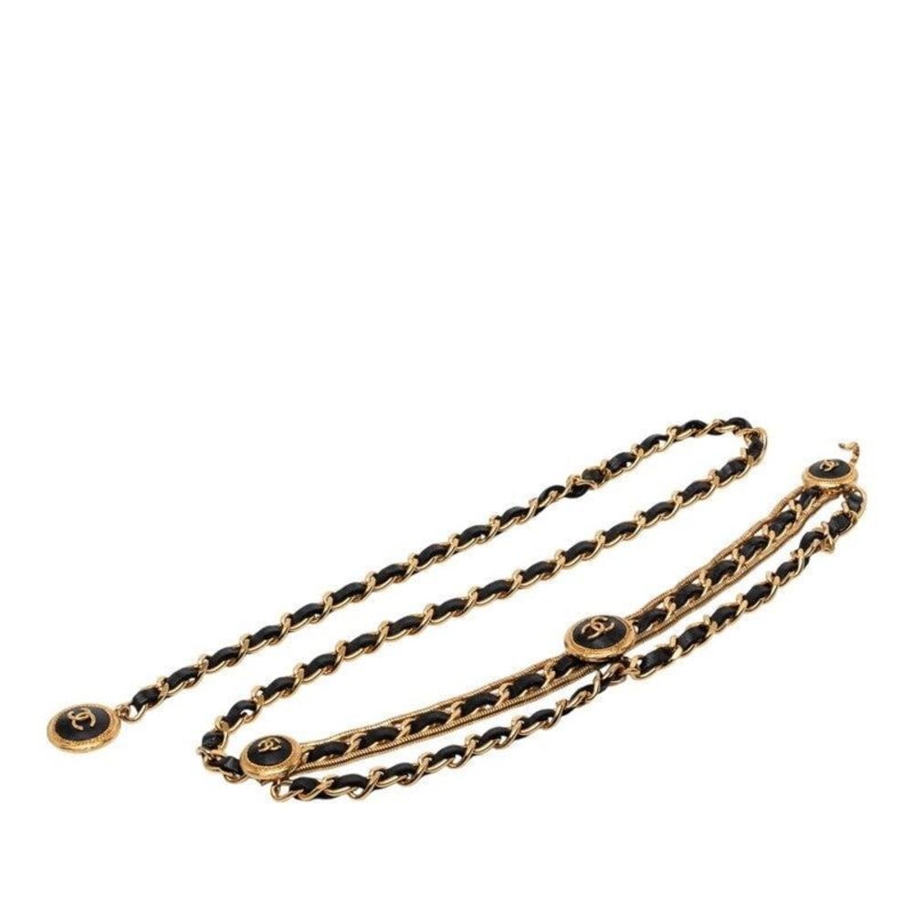 Chanel Vintage CC Logo Chain Belt Gold Black Plated